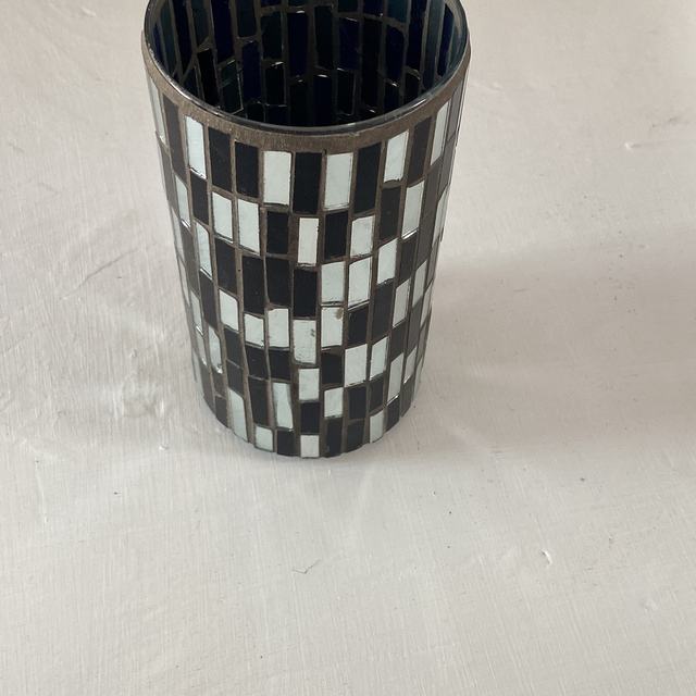 Black and white mosaic vase